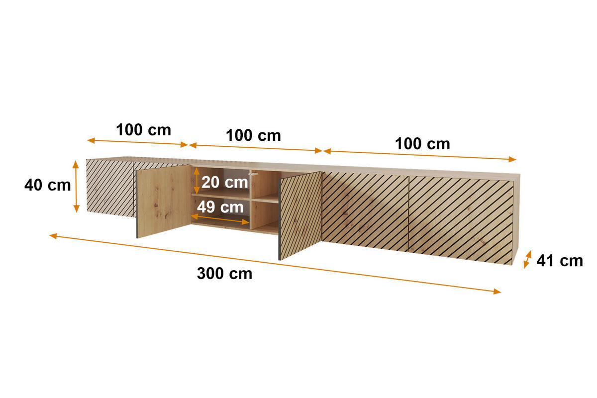 LOWBOARD SENI-W 3x100x40x41 cm - Artisan - Eiche Artisan, Holzwerkstoff (300/40/41cm) - ALTDECOR