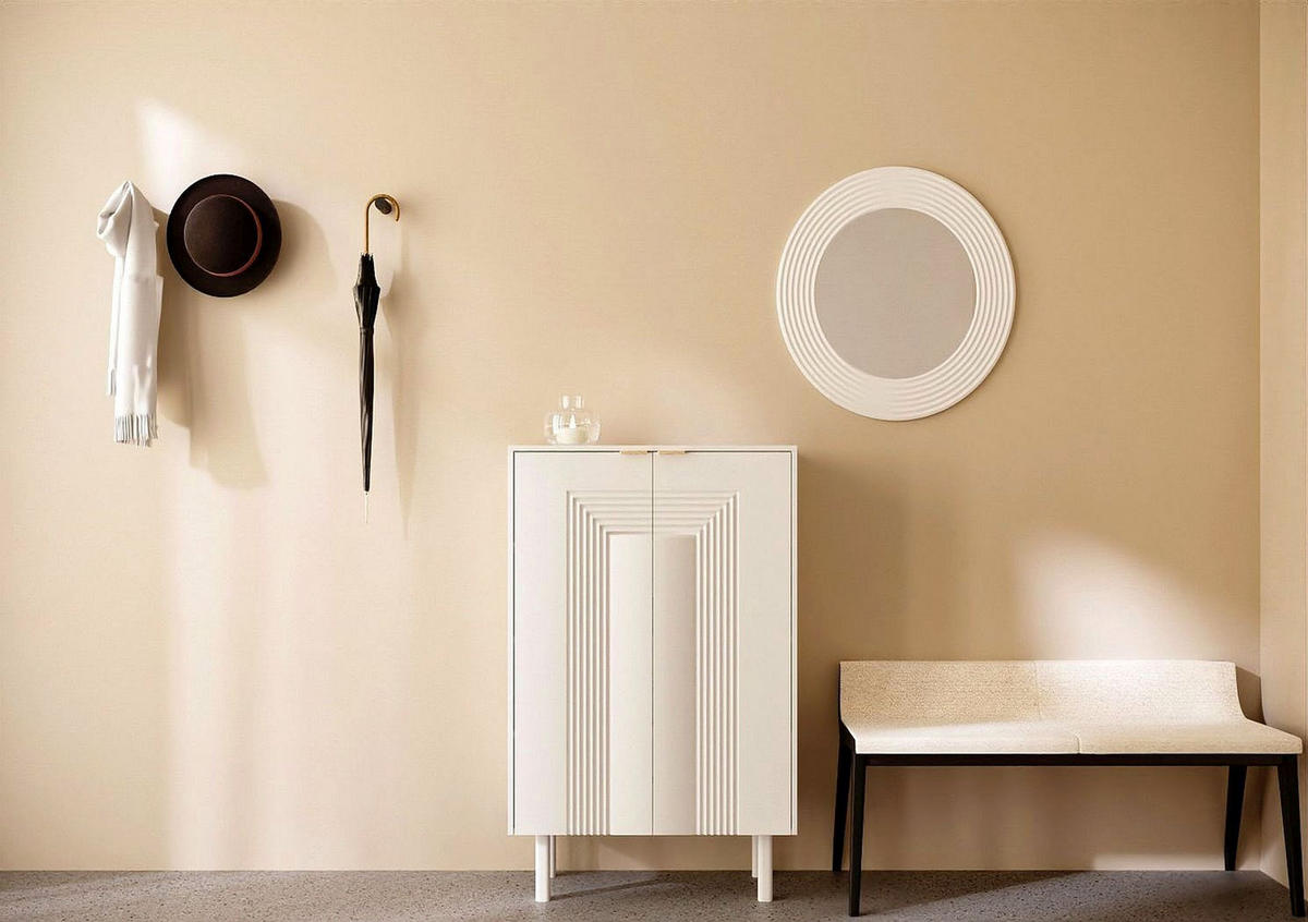 SCHUHSCHRANK Yoko, Weiß, Mit Dekorativen Fronten Und Goldgriffen - Weiß, Holzwerkstoff/Buchenholz (80/120/40cm) - Dancan