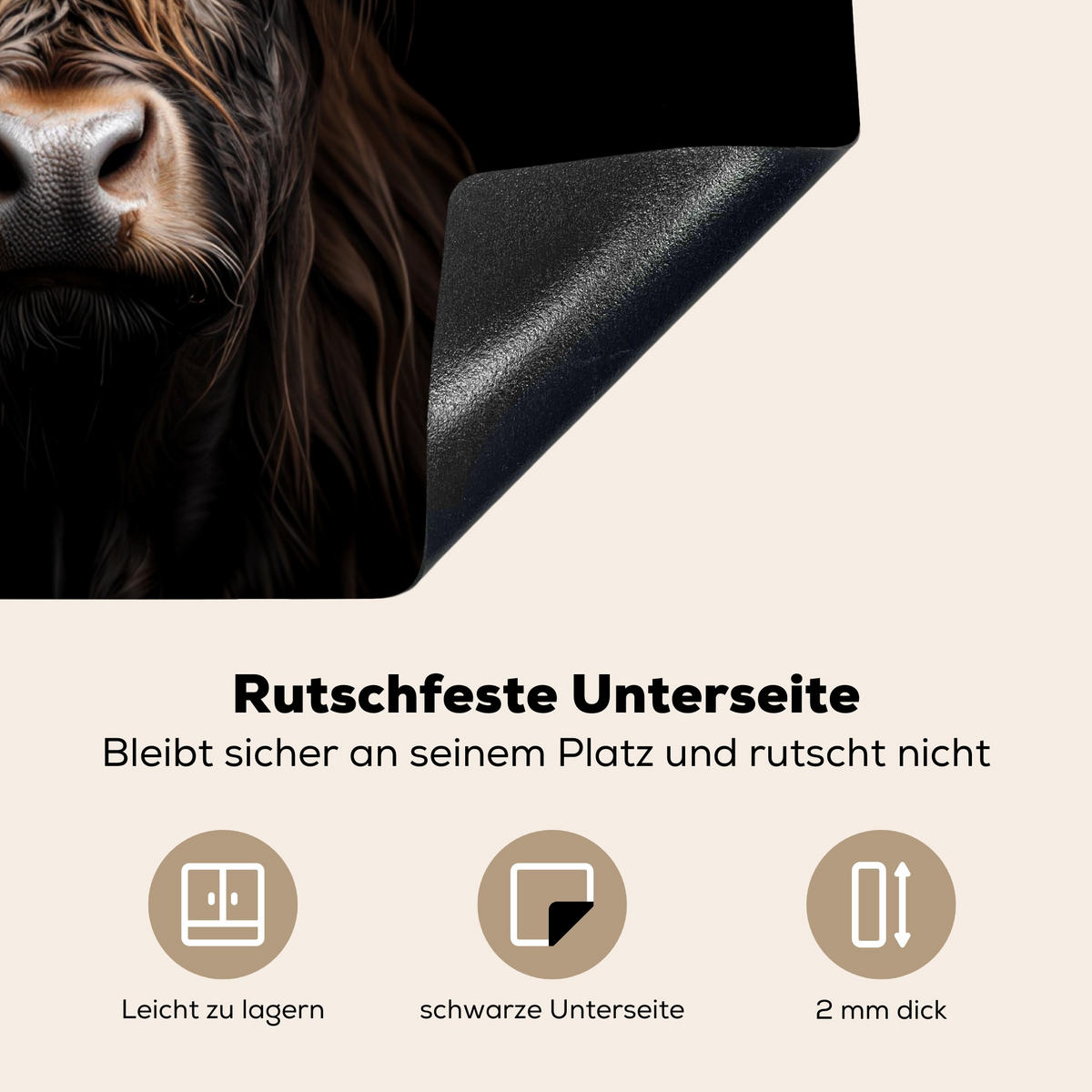 HERDABDECKPLATTE Schottischer Highlander - Porträt - Schwarz - Tier 59x52 cm - Braun, Kunststoff (59/52/0.2cm) - MuchoWow