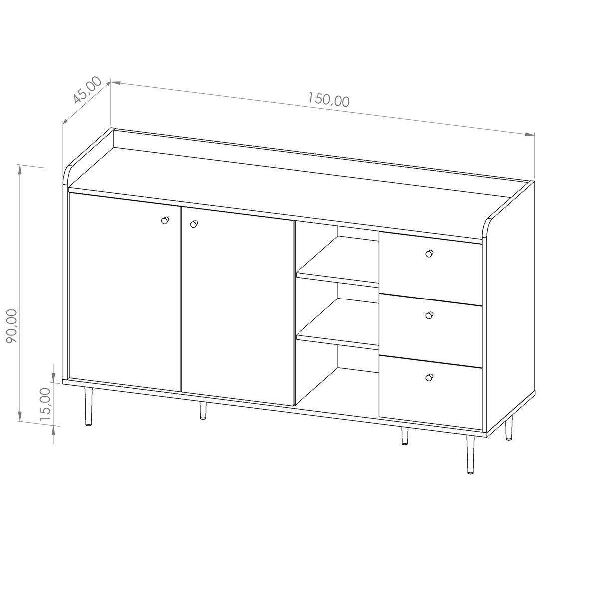 KOMMODE Vasilia mit 2 Türen und 3 Schubladen, Brandy Castello - Eichefarben, Holzwerkstoff (150/90/45cm) - Beautysofa