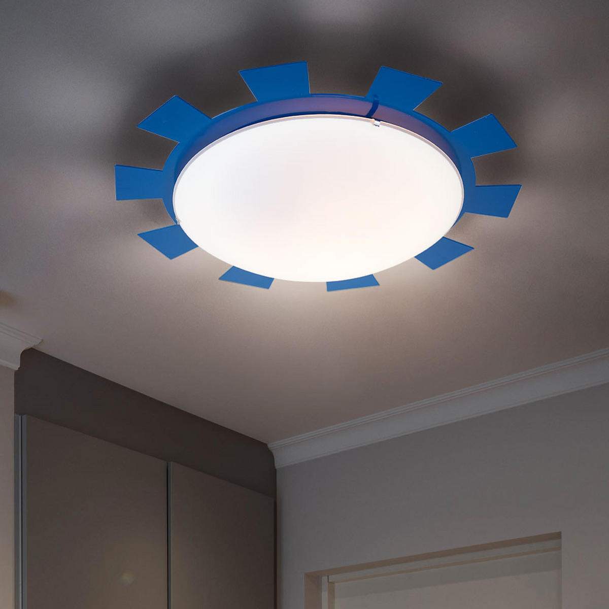 LED KINDERDECKENLEUCHTE Leonie Stahl Blau - Blau, Glas (35/35/8cm)