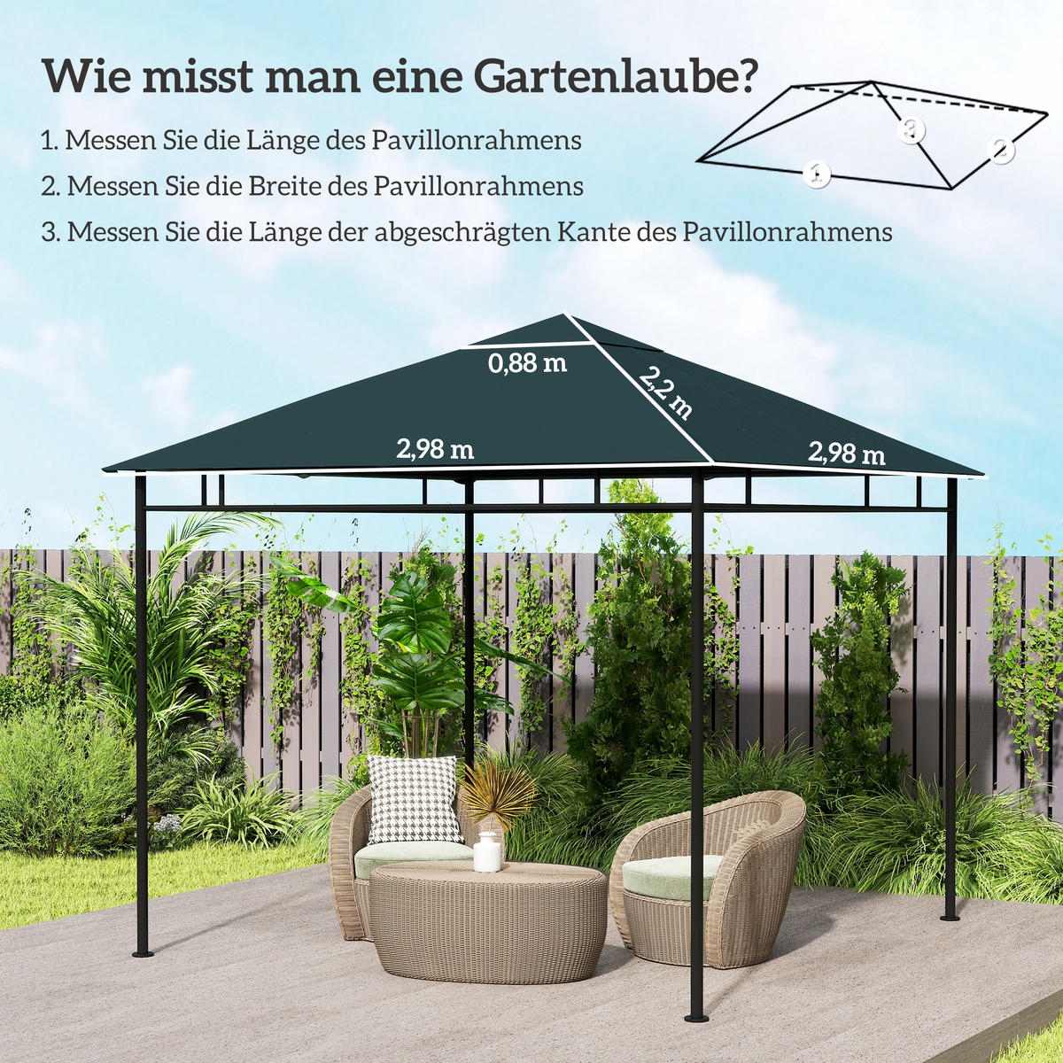 ERSATZDACH, 2,98x2,98 m für Gartenpavillon, Polyester, dunkelgrau - Multicolor, Textil (298/1/298cm) - FORIOUS