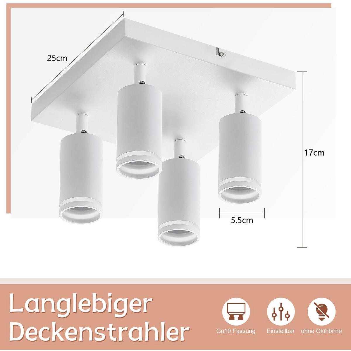 STRAHLER Adelebsen 4-flammig 25/25/17 cm - Weiß, Metall (25/25/17cm) - Nettlife