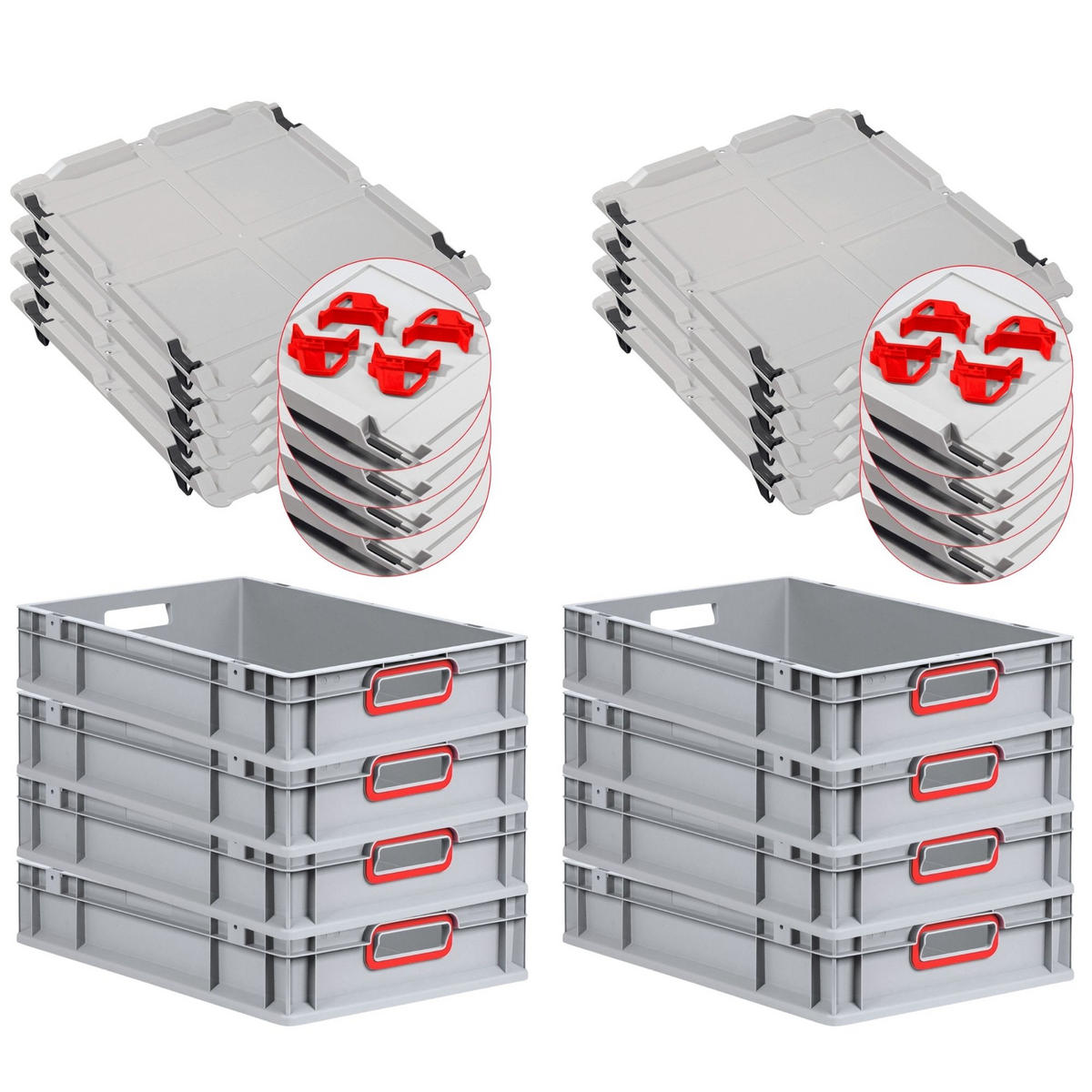 EUROBOX 8x Nextgen Color Mit Auflagedeckel 12x40x60cm Griffe Rot Offen - Rot, Kunststoff (40/12/60cm) - PROREGAL