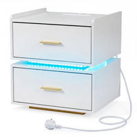 NACHTTISCH mit LED-Ladestation, 2 Schubladen, halb-schwebendes Design, Metallfuß, Schwarz/Weiß - Multicolor/Schwarz, Holzwerkstoff/Metall (45/48/40cm) - DESIGN IN