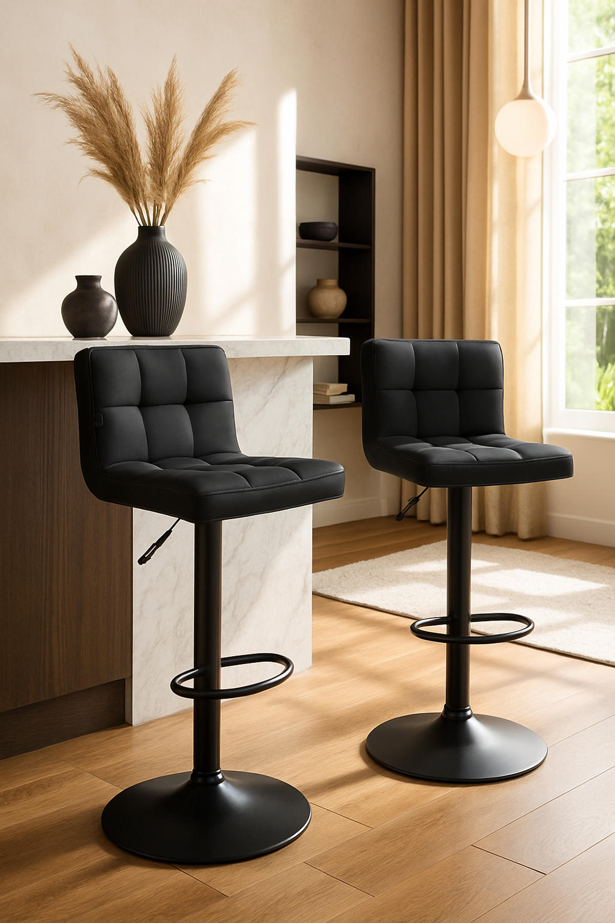 BARHOCKER 2er Set Fenai Kunstleder schwarz schwarz - Schwarz, Kunststoff/Metall (40/106/40cm) - TPFLiving