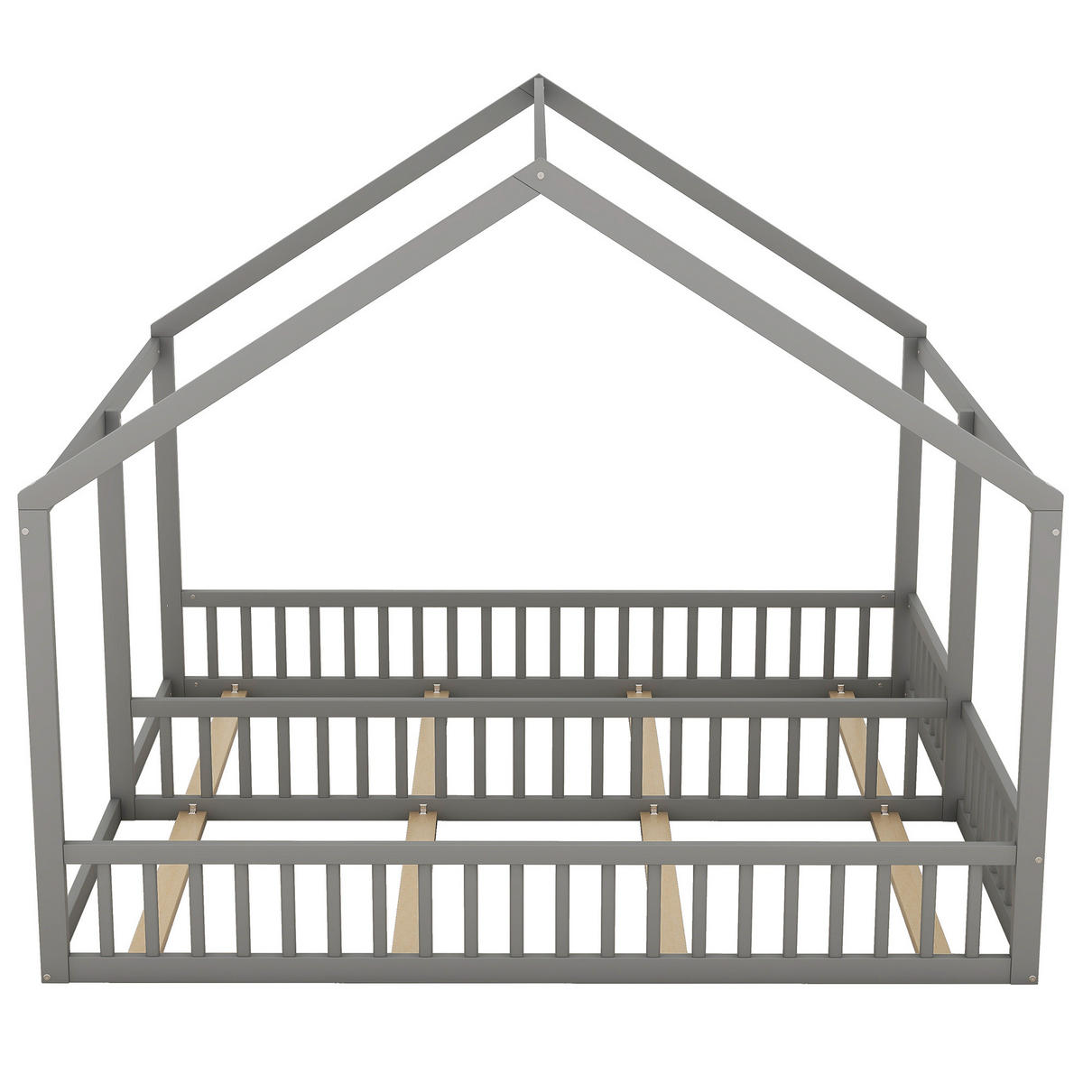 BETT 2 x 90/200 cm Grau im Hausdesign mit Schutzgittern aus Kiefer und MDF - Grau, Holz (90/200cm) - Flora Grace