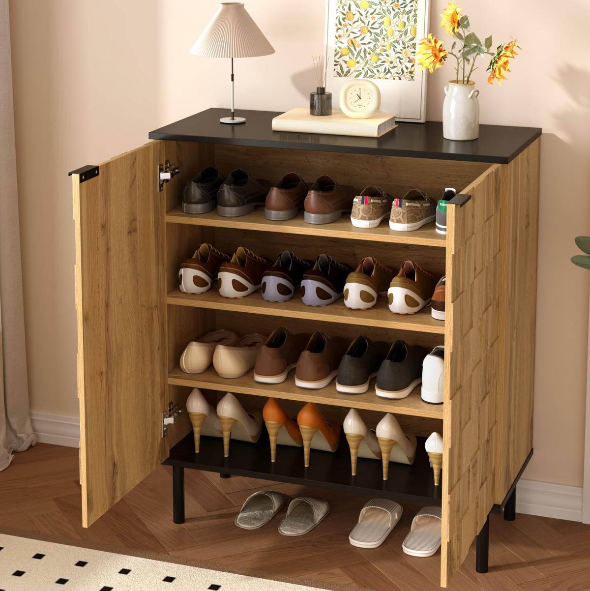 SCHUHSCHRANK 80/35/91,5 cm natur aus Spanplatte mit Mosaikfront - Naturfarben, Holzwerkstoff (80/91/35cm) - OKWISH