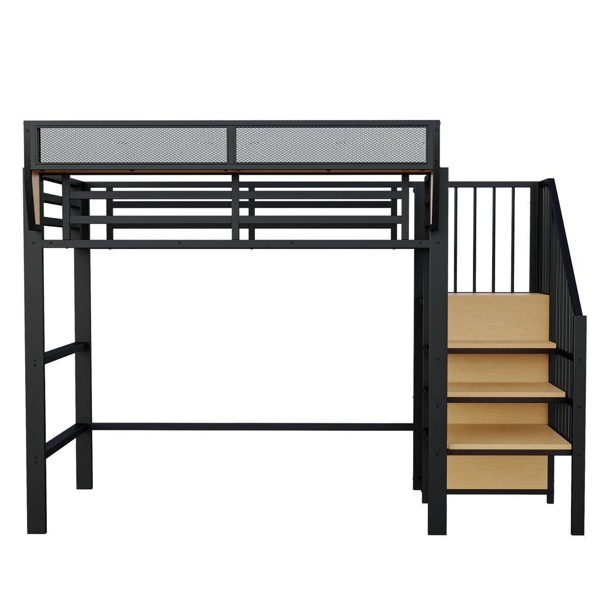 HOCHBETT 90/200 cm Schwarz aus Metall mit Sicherheitsleiter und Ablagefach - Schwarz, Metall (90/200cm) - OKWISH