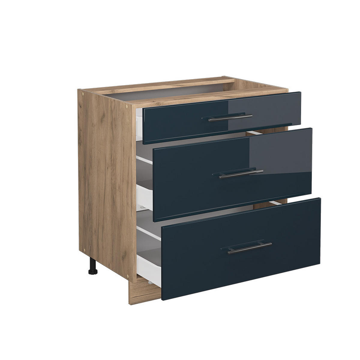 KÜCHENUNTERSCHRANK Fame-Line Dunkelblau Hochglanz 80 cm mit 3 Schubladen AP Anthrazit - Eiche Wotan/Dunkelblau, Holzwerkstoff (80/82/60cm) - Vicco