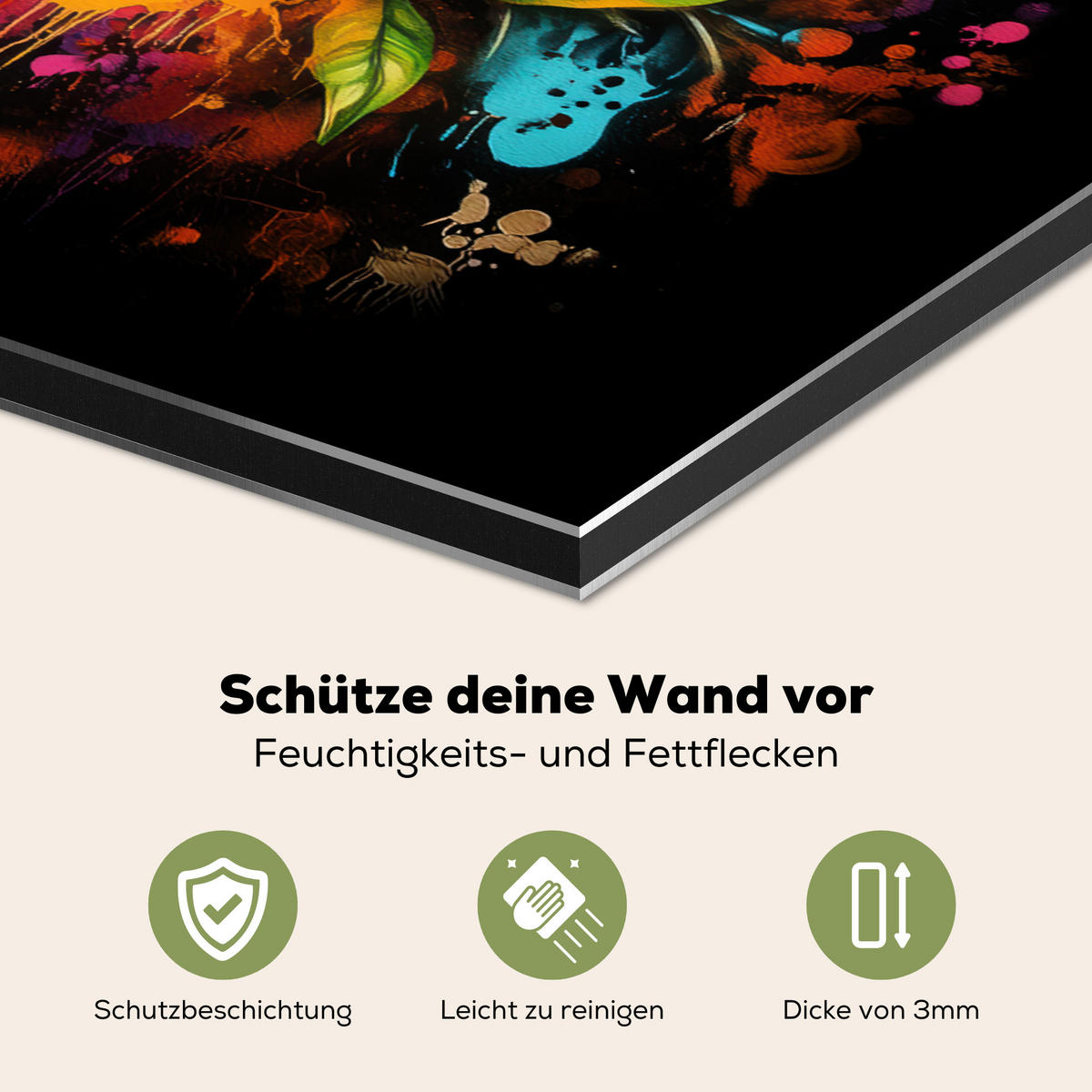 SPRITZSCHUTZ KÜCHE Gemüse - Paprika - Knoblauch - Graffiti - Farbe - Bunt 60x40 cm - Rot, Metall (60/0.3/40cm) - MuchoWow