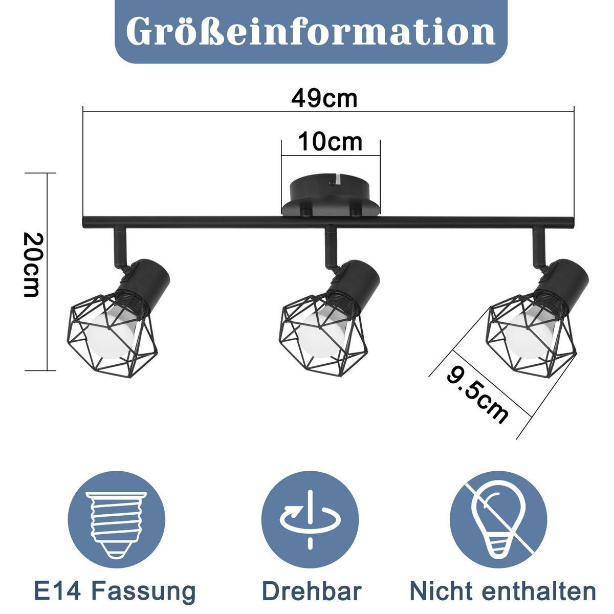 DECKENSTRAHLER Tsunade 40/20/9.5cm - Schwarz, Metall (40/20/9.5cm) - ZMH