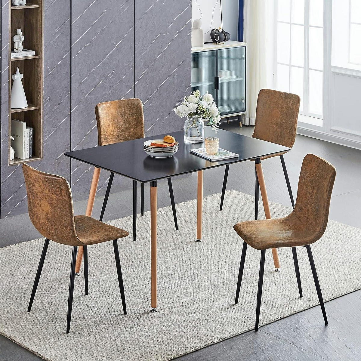 ESSZIMMERSTÜHLE 4er-Set Wildleder Braun mit schwarzen Metallbeinen - Braun, Leder (40/85/40cm)