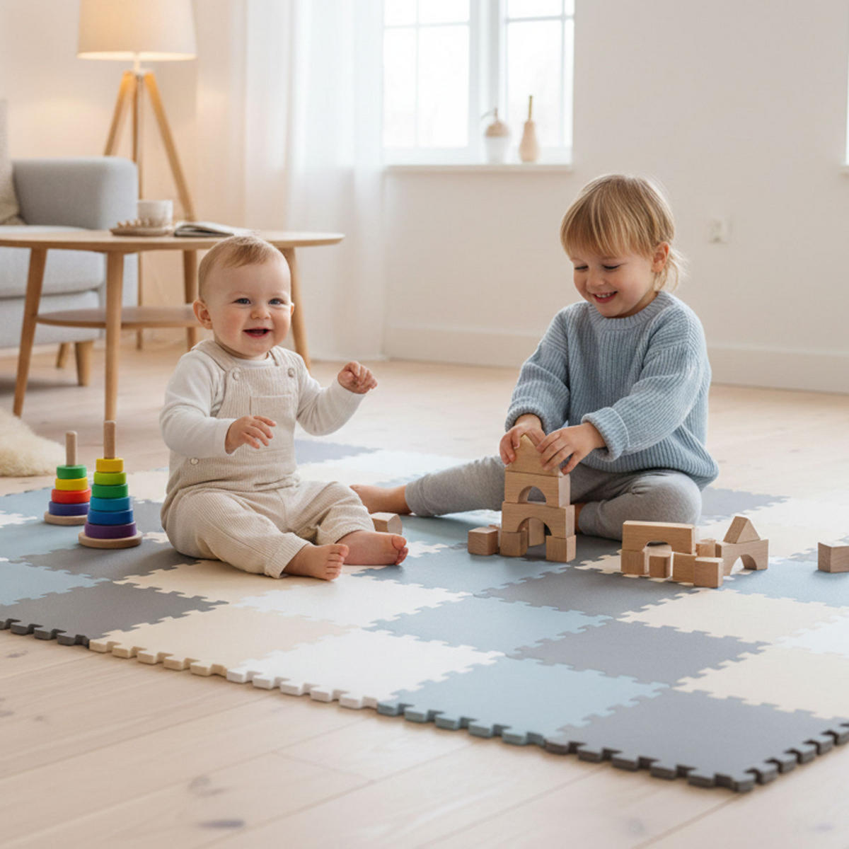 SPIELMATTE ab Null - 360/120/1 cm Puzzlematte Graublau/Beige/Weiß/Grau - Multicolor, Kunststoff (30/30cm) - Littletom