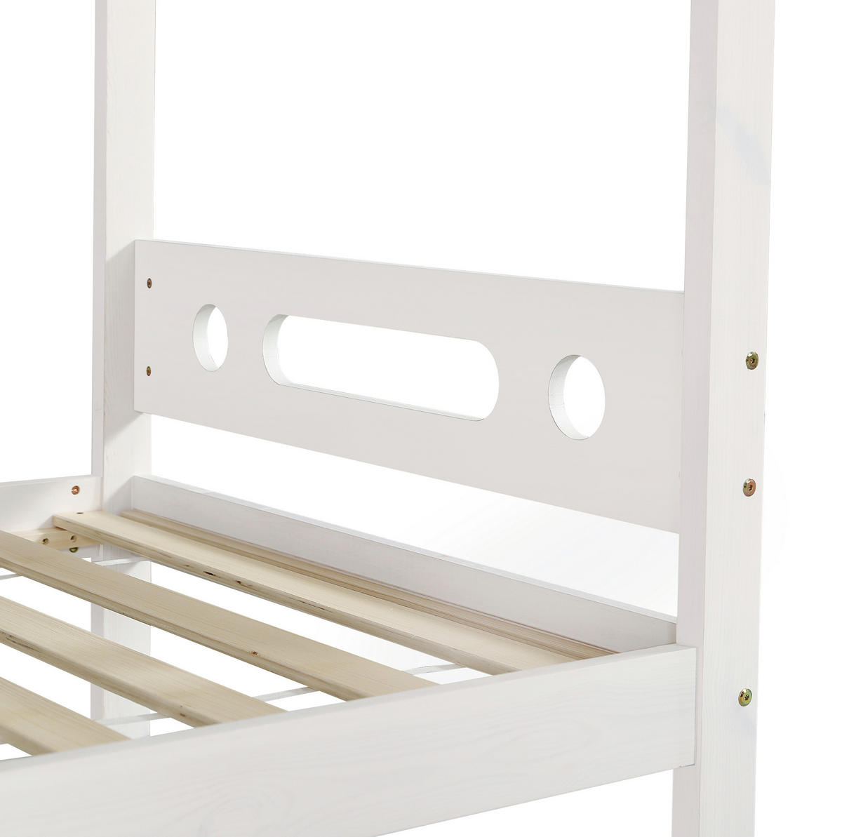 ETAGENBETT 90/200 cm mit 5-stufiger Leiter, Regalfach und 2 Schubladen, Kiefer/MDF, Weiß/Natur - Weiß, Holz (90/200cm) - Redom
