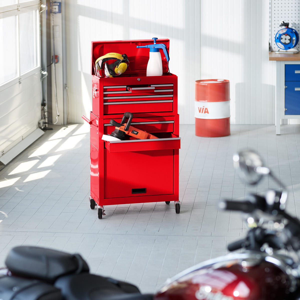 WERKZEUGWAGEN ,Rollen Ø 100 mm,rot - Rot, Metall (33/110/69cm) - tectake