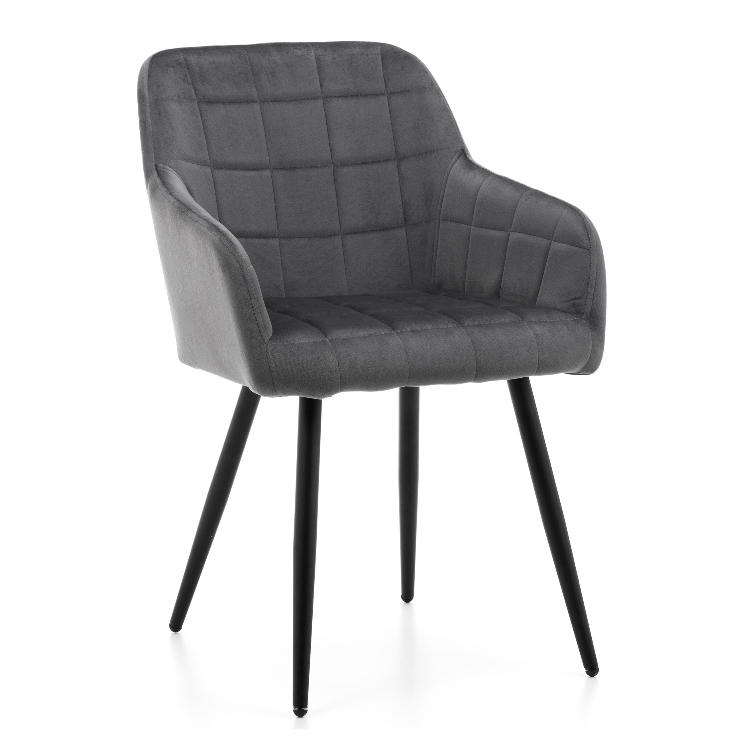 STUHL ORTE gepolstert mit Steppung - grau - Samt Velours - Schwarz/Grau, Textil/Metall (56/85/62cm) - NEW HOME