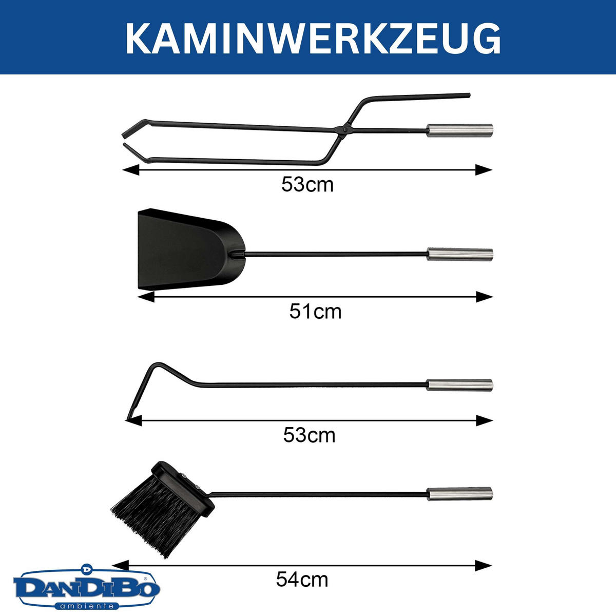 KAMINBESTECK Modern Edelstahl 5 Teilig Set - Edelstahlfarben, Metall (23/66/15cm) - DanDiBo