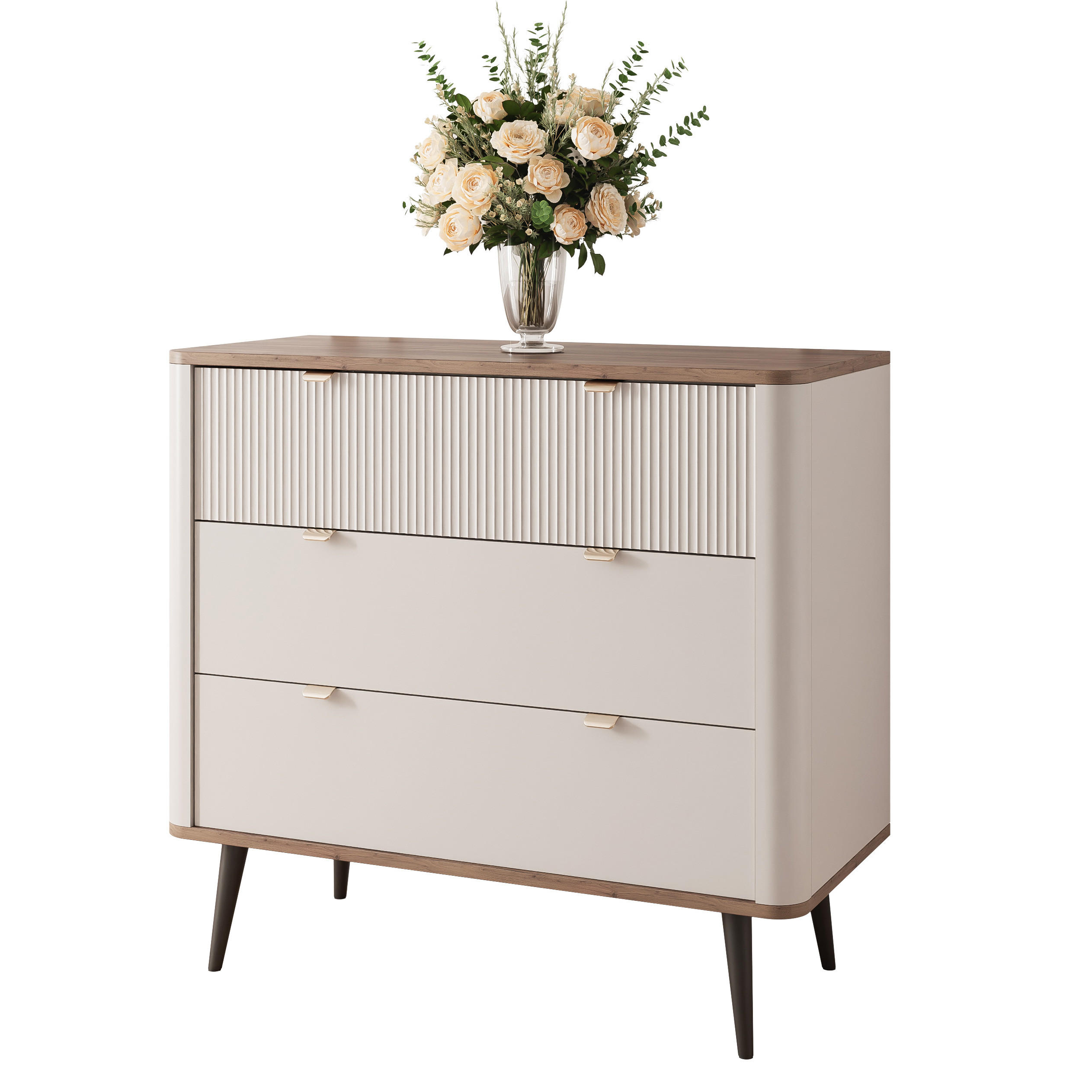 KOMMODE NAVANI 90 cm, 3 Schublade(n) Kaschmir / Nussbaum - Nussbaumfarben, Holzwerkstoff/Metall (90/82/40cm) - Idohome