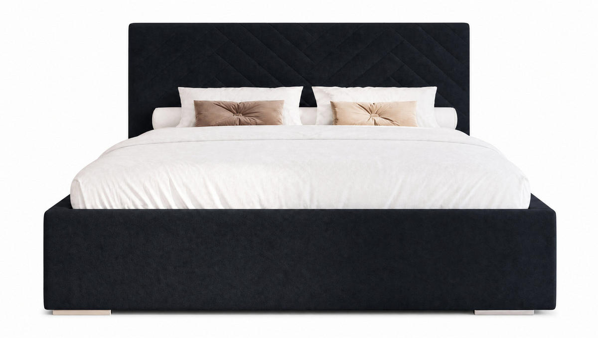 MARPUR Polsterbett AURA 140x200 cm mit Bettkasten und Lattenrost, Veloursstoff Schwarz - Chromfarben/Schwarz, Holz/Holzwerkstoff (140/200cm) - Marpur