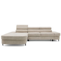 ECKSOFA JAZZ L Links mit Schlaffunktion 127x216 Velours Beige - Beige/Schwarz, Holz/Textil (285/237cm) - Muffo