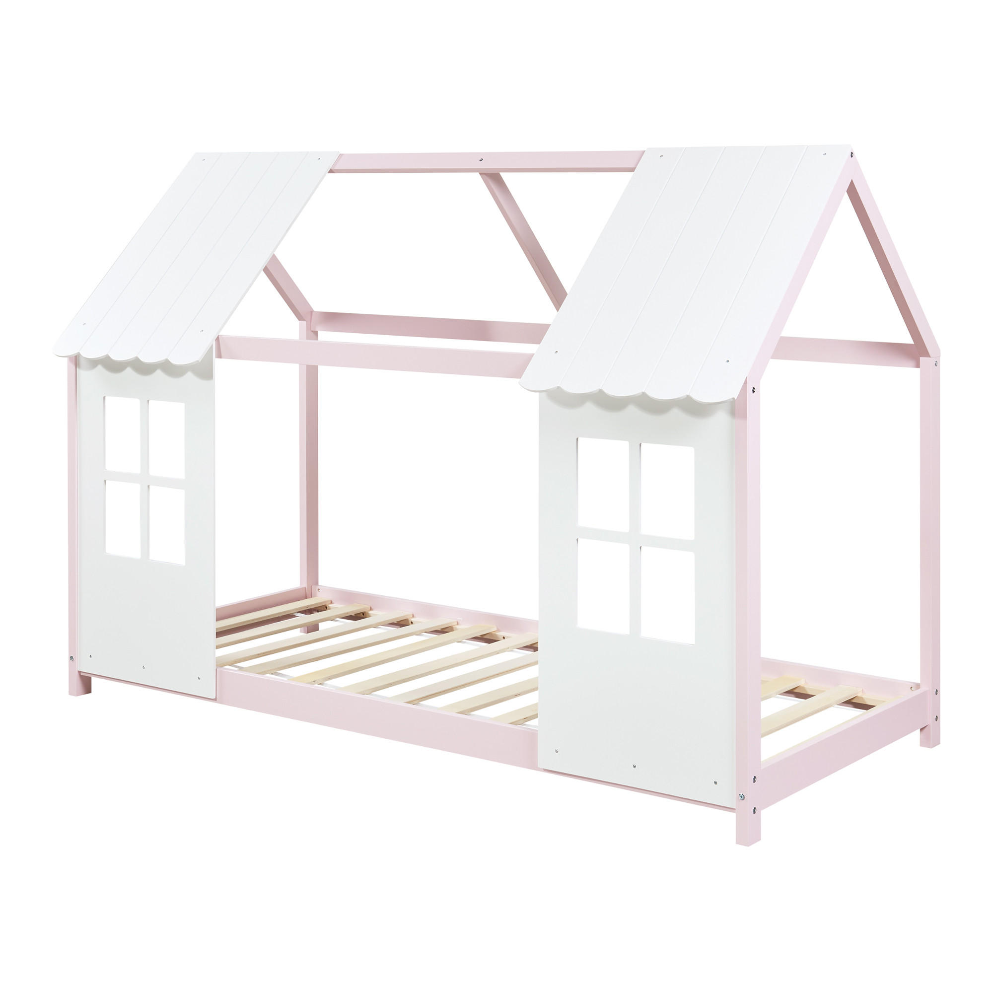HAUSBETT Tostedt - Hellrosa/Weiß, Holz (90/200cm) - [en.casa]