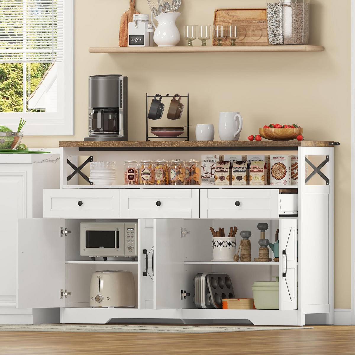 BUFFET-ANRICHTE mit Stauraum 140 x 35 x 95 cm MDF Brown/White - Braun, Holzwerkstoff (35/95/140cm) - Meubliv