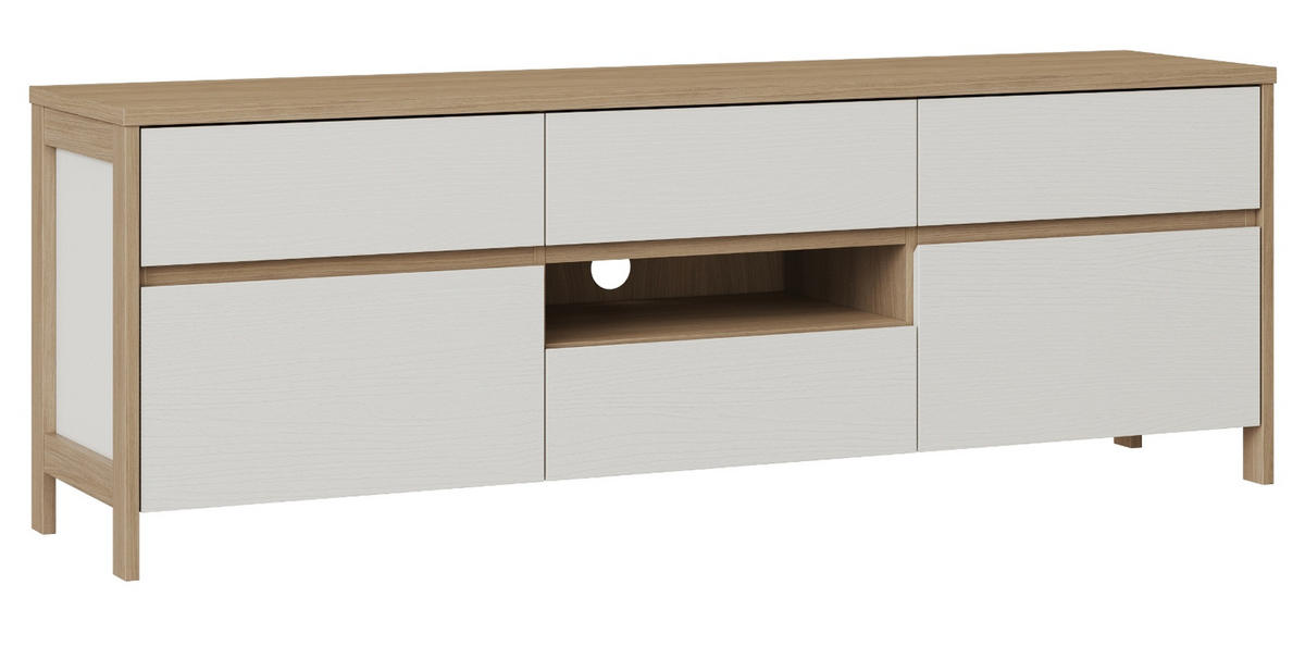 TV-LOWBOARD weiß, Eiche, TV Unterteil skandinavisch 164 cm, Soft-Close, Finnes - Eichefarben/Weiß, Holzwerkstoff/Metall (164/58/39cm) - Furn.Design