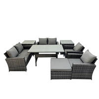 GARTENMÖBELSET mit 2 Sesseln,2 Zweisitzer,Fußhocker,Esstisch,2 Beistelltischen Polyrattan Dunkelgrau 7-Sitzer - Dunkelgrau/Grau, Glas/Kunststoff - Fimous