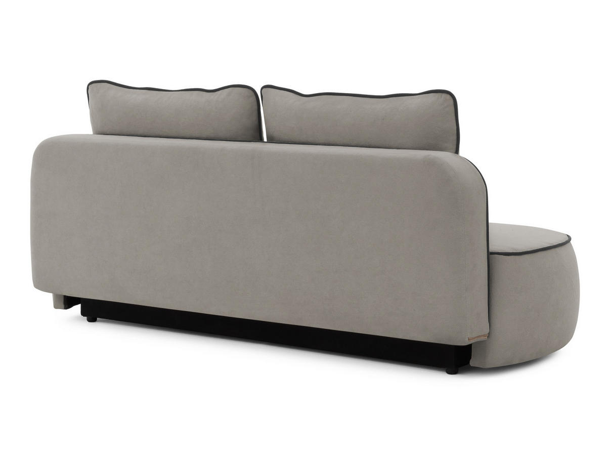 KINDERSOFA Vero im modernen und abgerundeten Design mit Schlaffunktion und Bettkasten aus Grau Plüschstoff mit schwarzer Paspel - Schwarz/Grau, Holz/Kunststoff (210/90/98cm) - S-Style Möbel