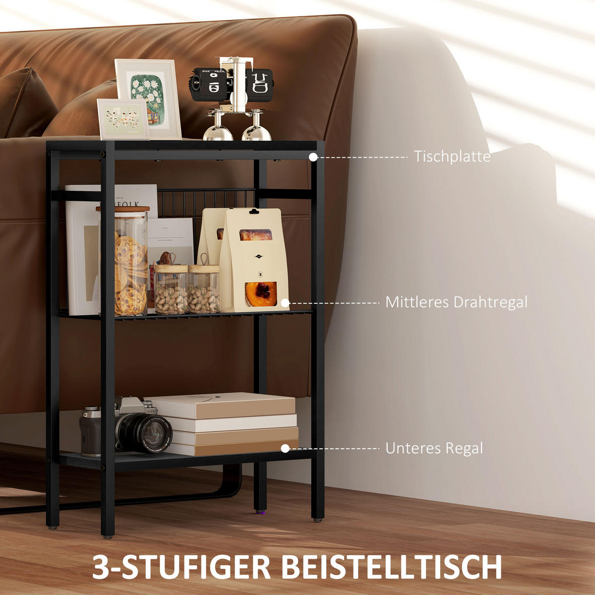 BEISTELLTISCH mit 2 Ablagen, Schwarz - Schwarz, Karton (43/18/62.5cm) - HOMCOM