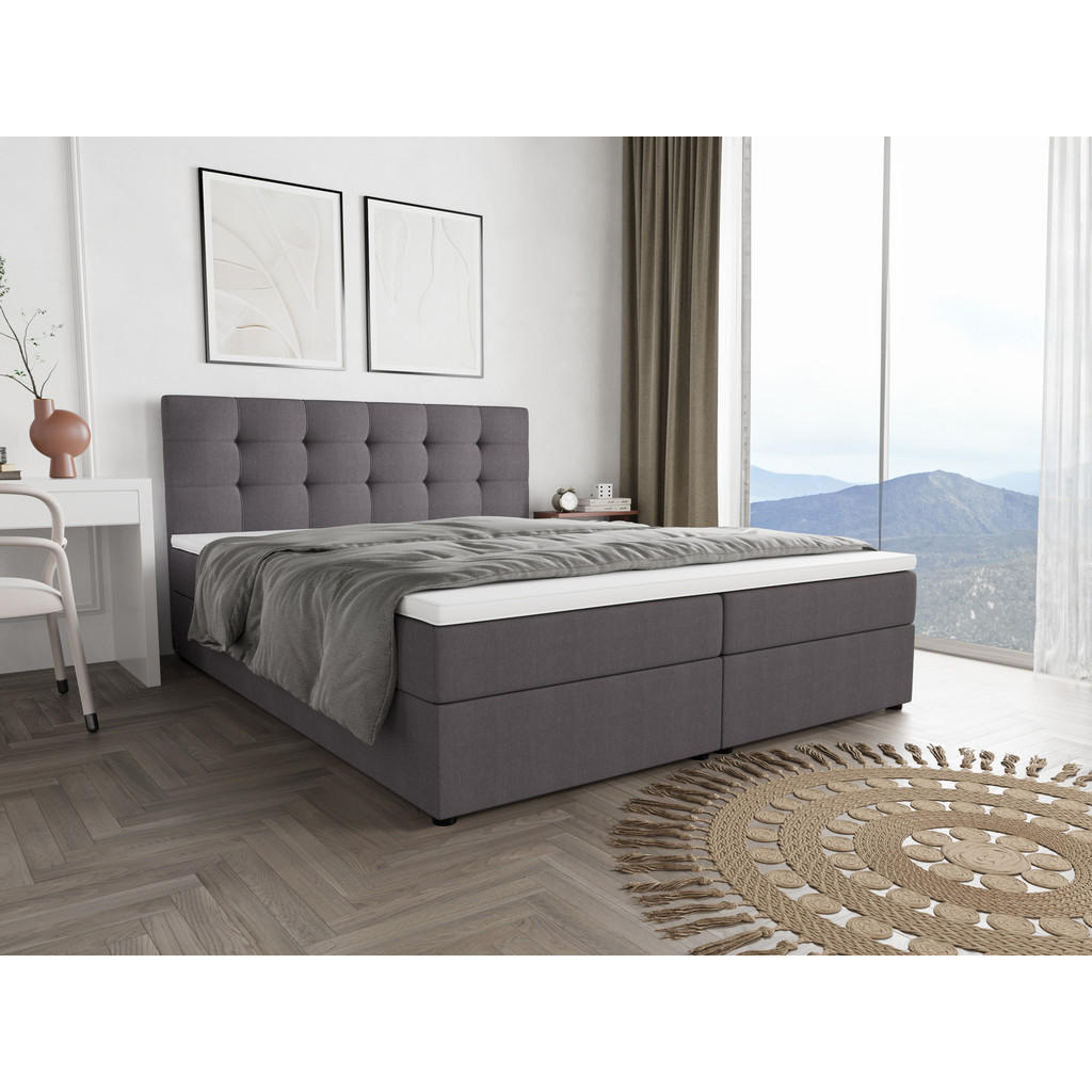 Thumbnail - Bedante Boxbett, Hellgrau, Textil, Höhe ca. 19 cm, 200x200 cm, Oeko-Tex® Standard 100, Schlafzimmer, Betten, Boxspringbe...