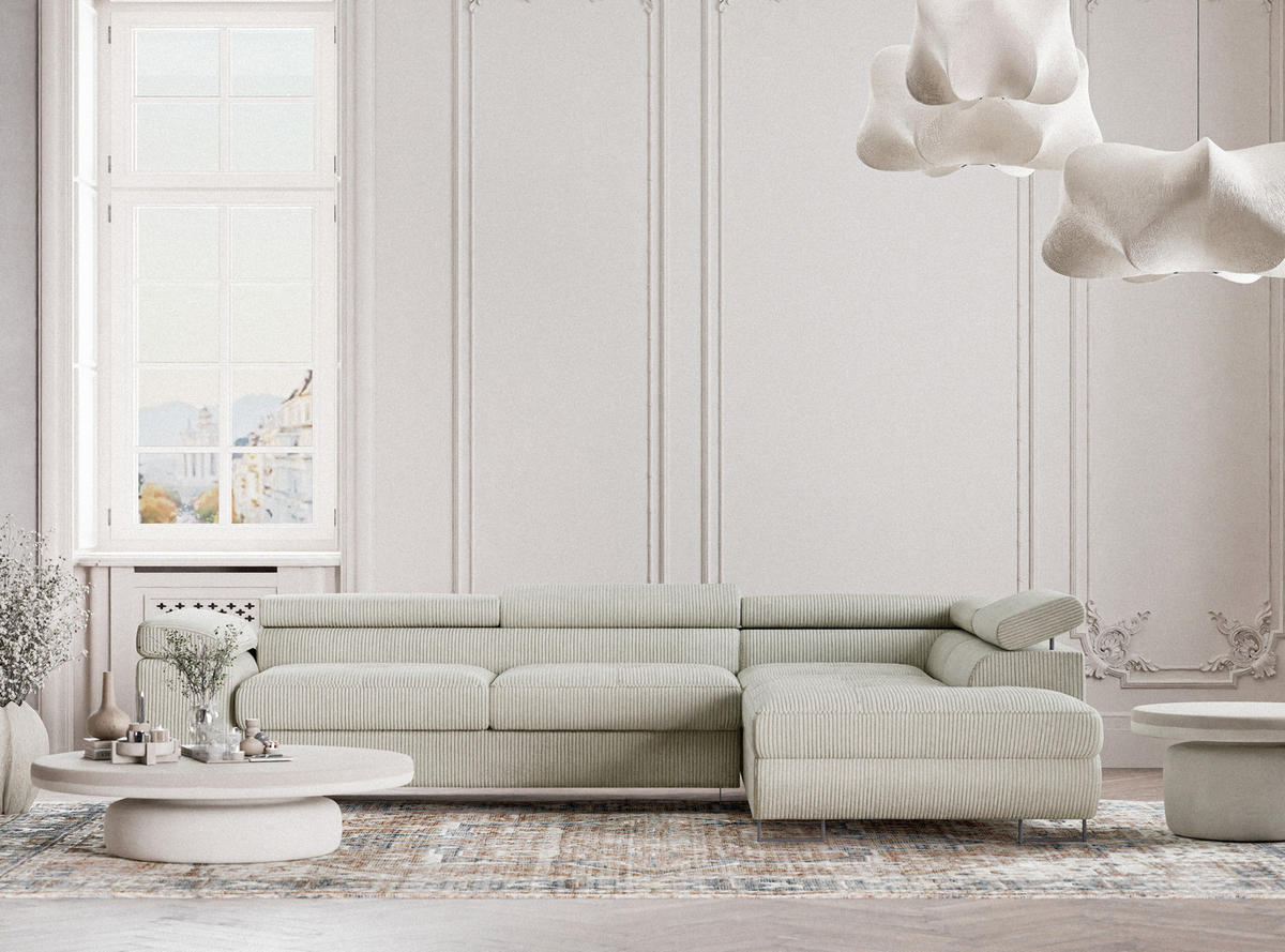 ECKSOFA MIT SCHLAFFUNKTION Concord Creme Samtstoff - Creme/Schwarz, Holz/Holzwerkstoff (277/203cm) - Maison de Reve