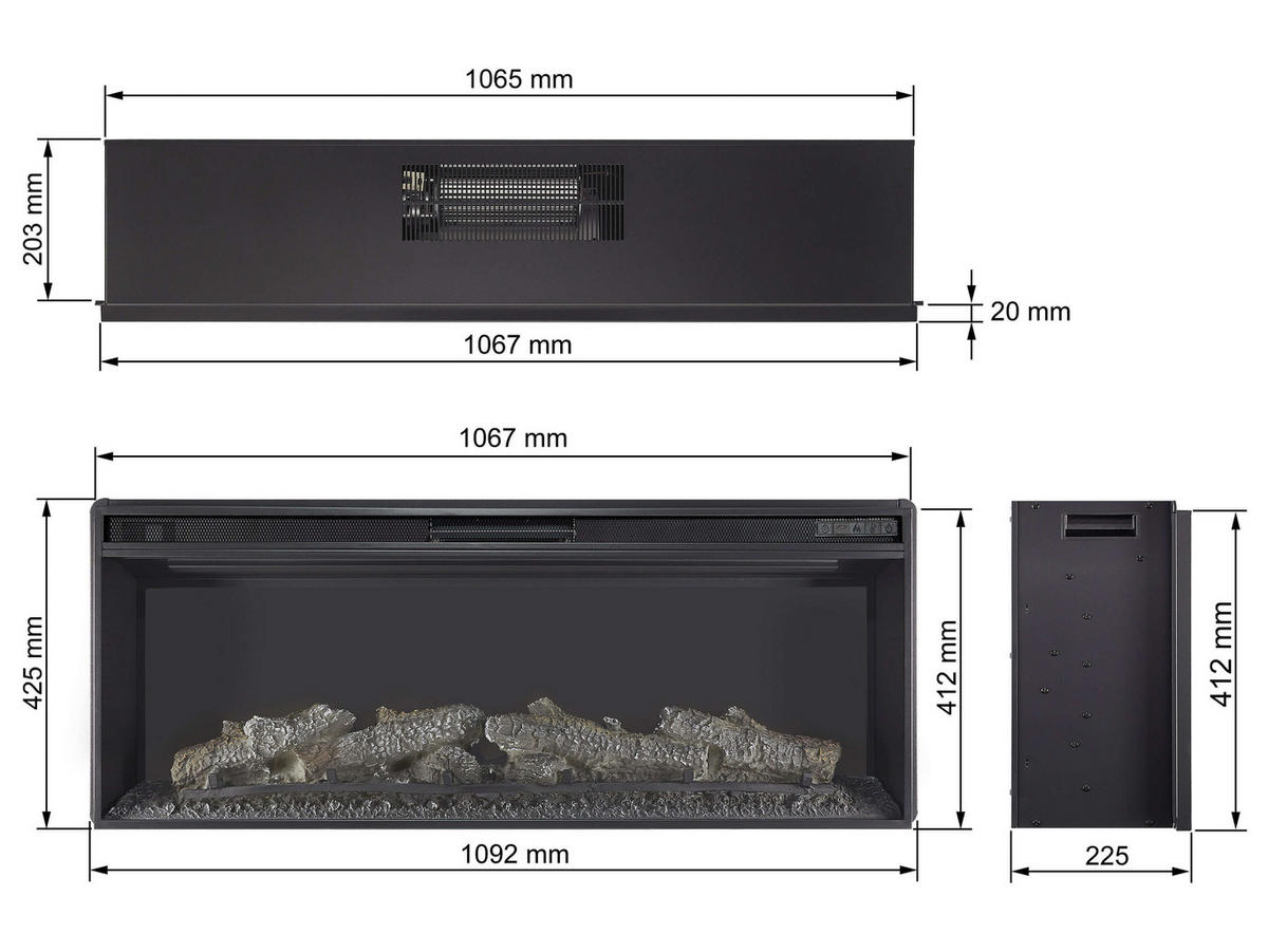 EINBAU-ELEKTROKAMINEINSATZ AF42 Multicolor – Breite 91 cm, 3D-Flammeneffekt, mehrfarbige Flammen, Heizfunktion - Schwarz, Glas/Metall (109.2/42.5/22.5cm) - ArtiFlame