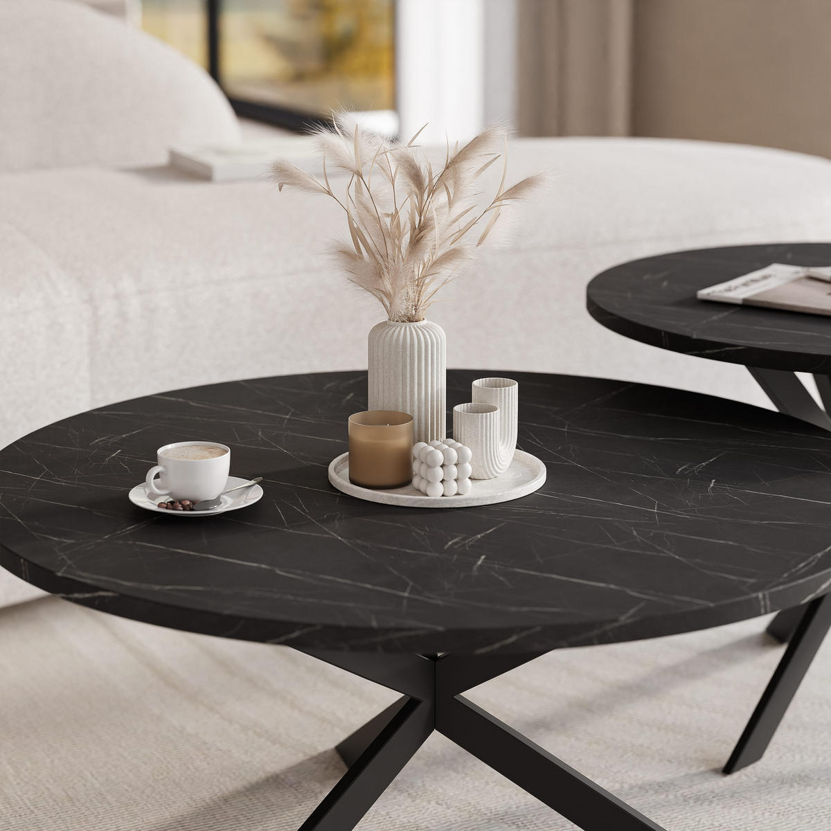COUCHTISCH rund auf MDF, Schwarz - Schwarz, Holzwerkstoff (75/75/36cm) - Idohome