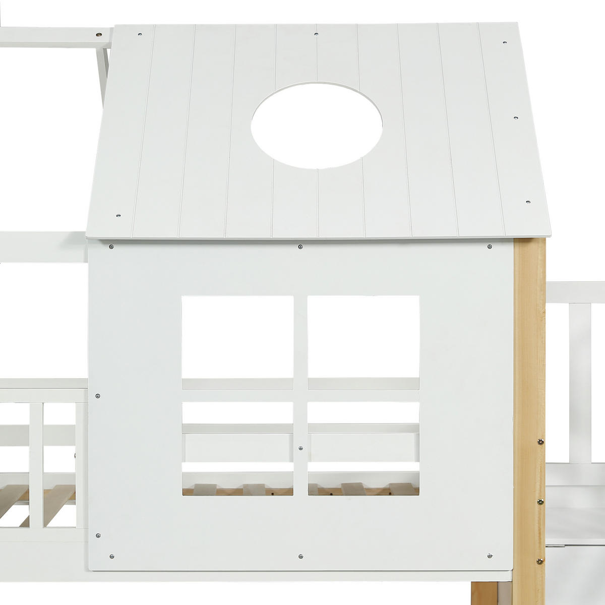 ETAGENBETT Mit Aufbewahrungstreppe Weiß/Natur 90x200 cm - Naturfarben, Holz (90/200cm) - ComfortXL