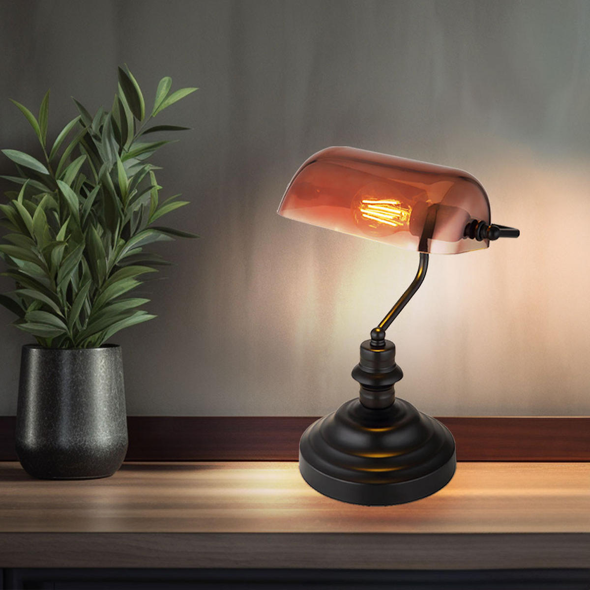 TISCHLEUCHTE ANTIIQUE Kupfer Glas - Kupferfarben, Glas (25/19/36cm) - Globo Lighting