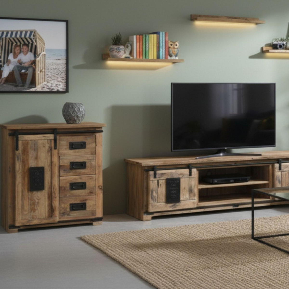 KOMMODE Florenz 90x45x100 cm massives Mangoholz - Schwarz/Braun, Holz (90/100/45cm) - Mr. Deko