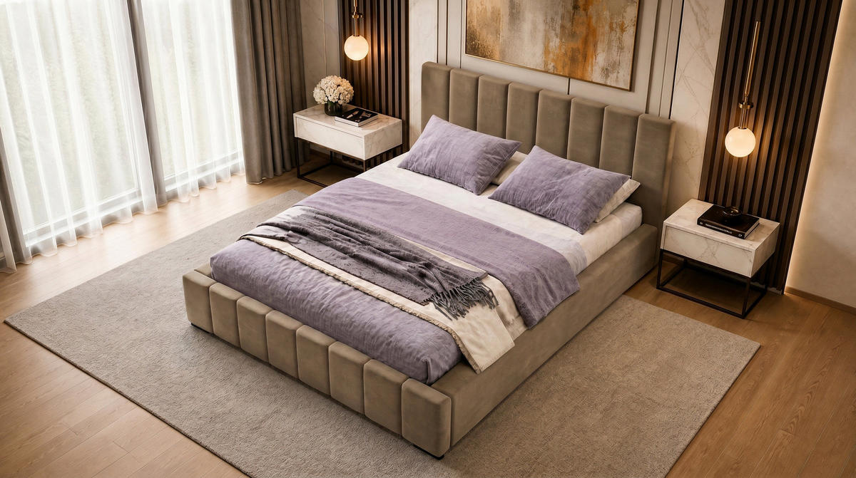MARPUR Polsterbett NERO 180x200 cm mit Bettkasten und Lattenrost, Braun - Chromfarben/Braun, Holz/Holzwerkstoff (180/200cm) - Marpur