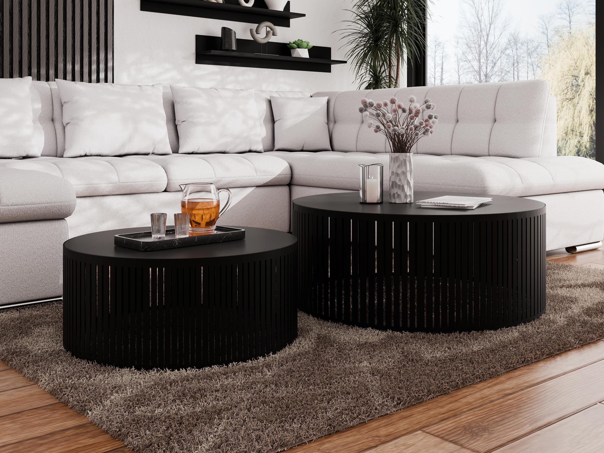 Thumbnail - Mirjan24 Couchtisch-Set, Schwarz, Holzwerkstoff, Rund,Rund, 75x30x75 cm, Wohnzimmer, Wohnzimmertische, Couchtische