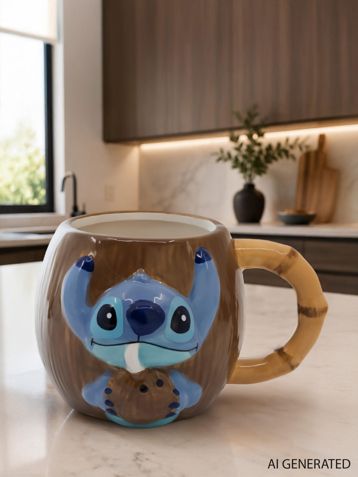 KAFFEEBECHER Disney Lilo und Stitch 3D Coconut Braun 400 ml - Braun, Keramik (0.4L) - Disney