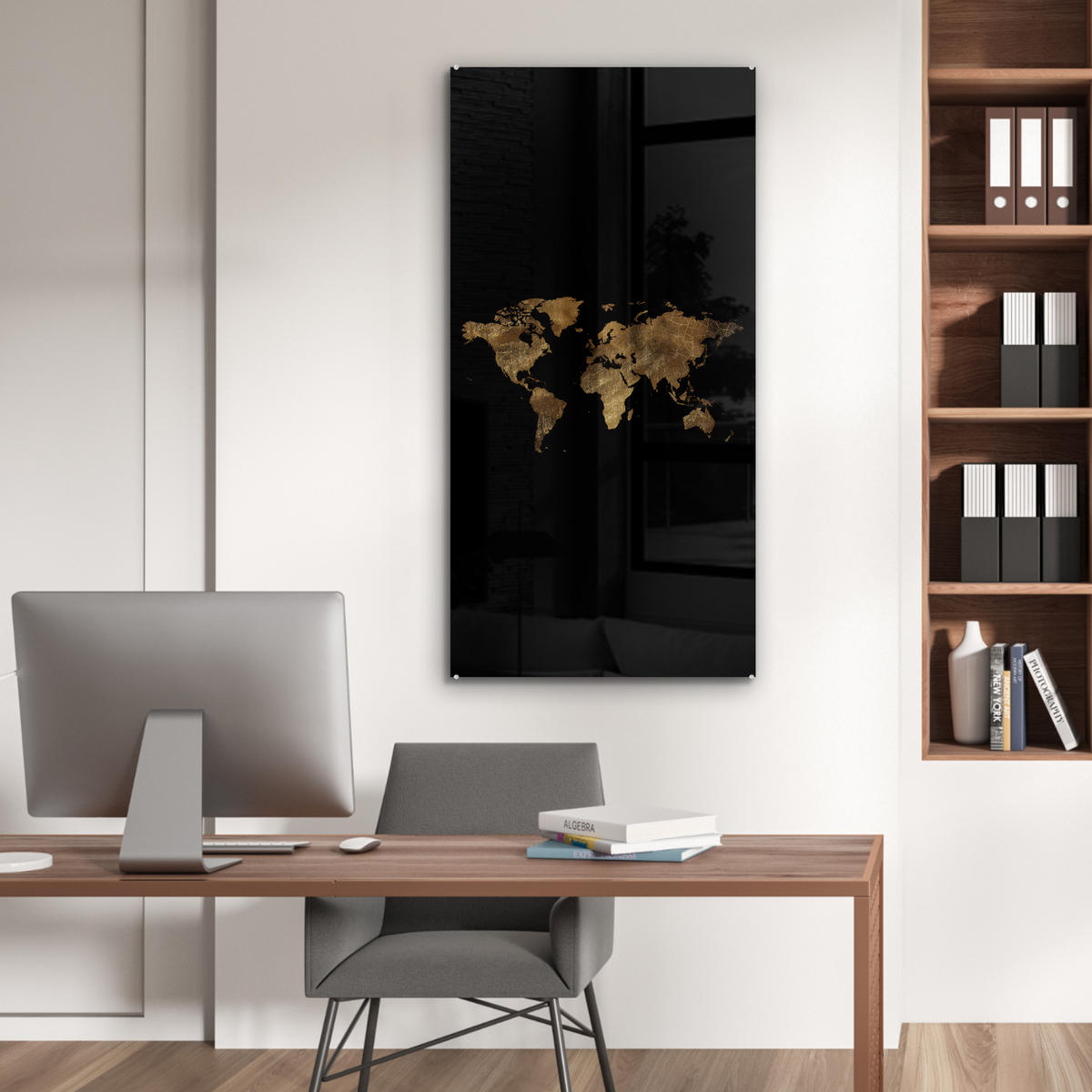 ACRYLGLASBILD Weltkarte - Gold - Luxus - Erde - Schwarz 60x120 cm - Goldfarben, Glas (60/120cm) - MuchoWow