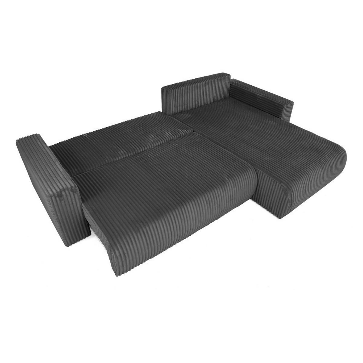 ECKSCHLAFSOFA Porto mit universelle Ottomane, Dunkelgrau - Dunkelgrau/Schwarz, Textil (288/190cm) - Beautysofa