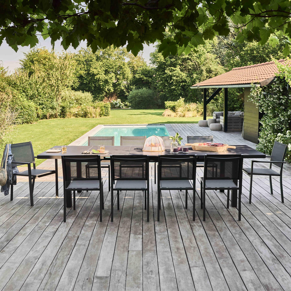 GARTENTISCH ausziehbar, Grau - Grau, Metall (320/100/76cm) - Oviala