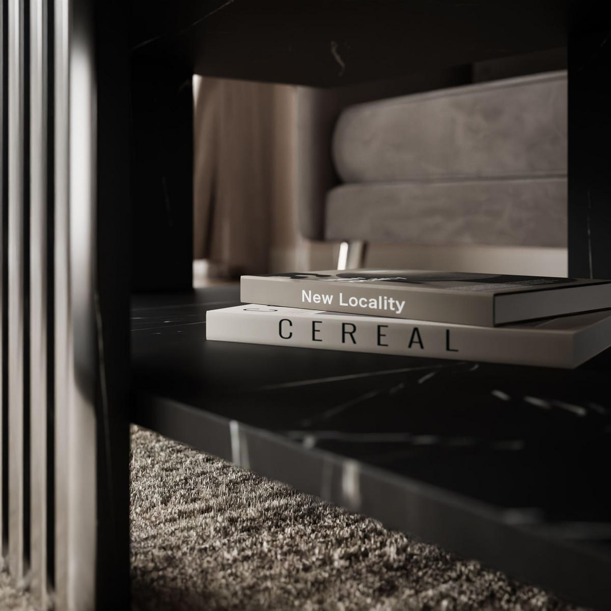 COUCHTISCH SAPHIRA SILVER mit Ablageboden, Schwarz Marmour - Schwarz, Holzwerkstoff (60/100/40cm) - Lookway