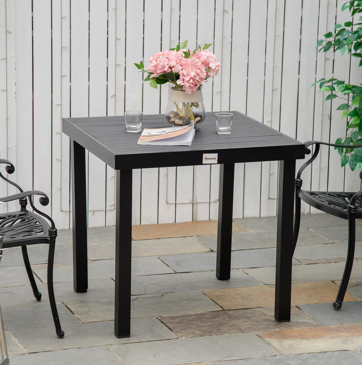 GARTENTISCH 78x78x74 cm Schwarze mit Holzoptik & Aluminiumrahmen - Naturfarben, Metall (78/78/74cm) - Modfu