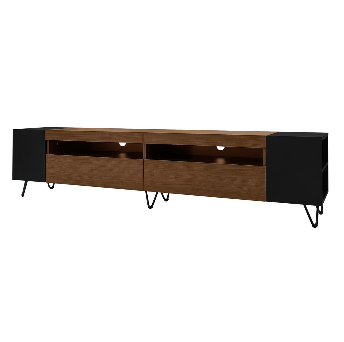 TV-LOWBOARD 180/36/43 cm in Schwarz und Holzoptik mit 2 Türen - Schwarz, Holzwerkstoff (180/43/36cm) - Flora Grace