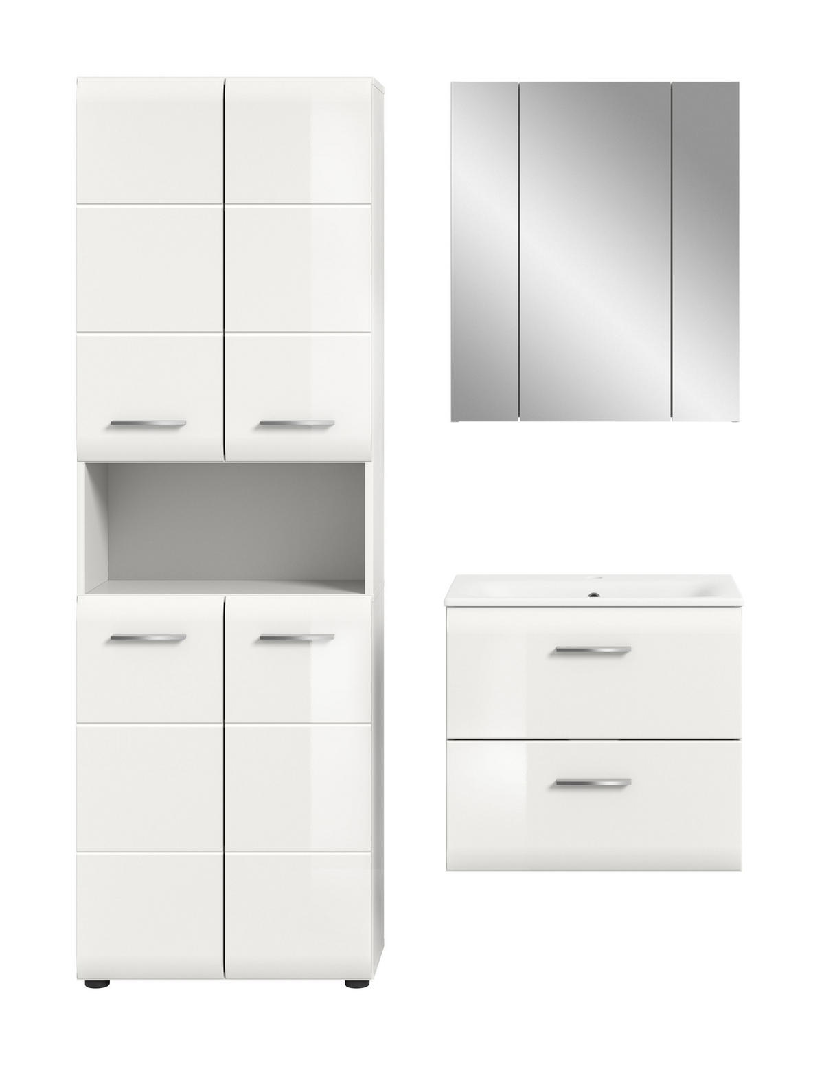 BADKOMBINATION Ice 135x185x46 cm weiß Hochglanz MDF 3tlg. - Weiß, Holz (135/185/46cm)