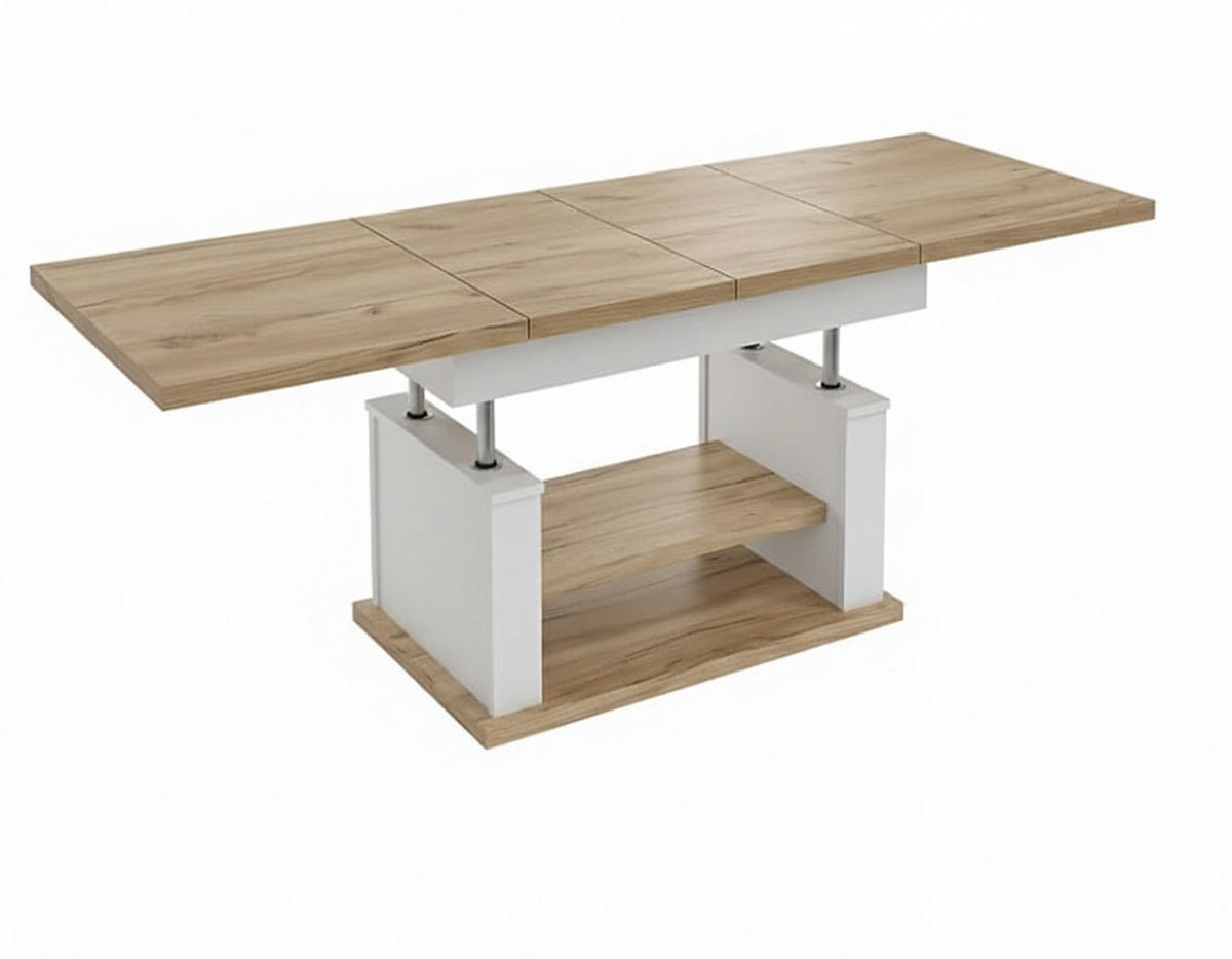COUCHTISCH rechteckig Eiche Gold - Weiß matt ausziehbar höhenverstellbar - Eichefarben/Weiß, Holzwerkstoff (70/120/60cm) - designimpex