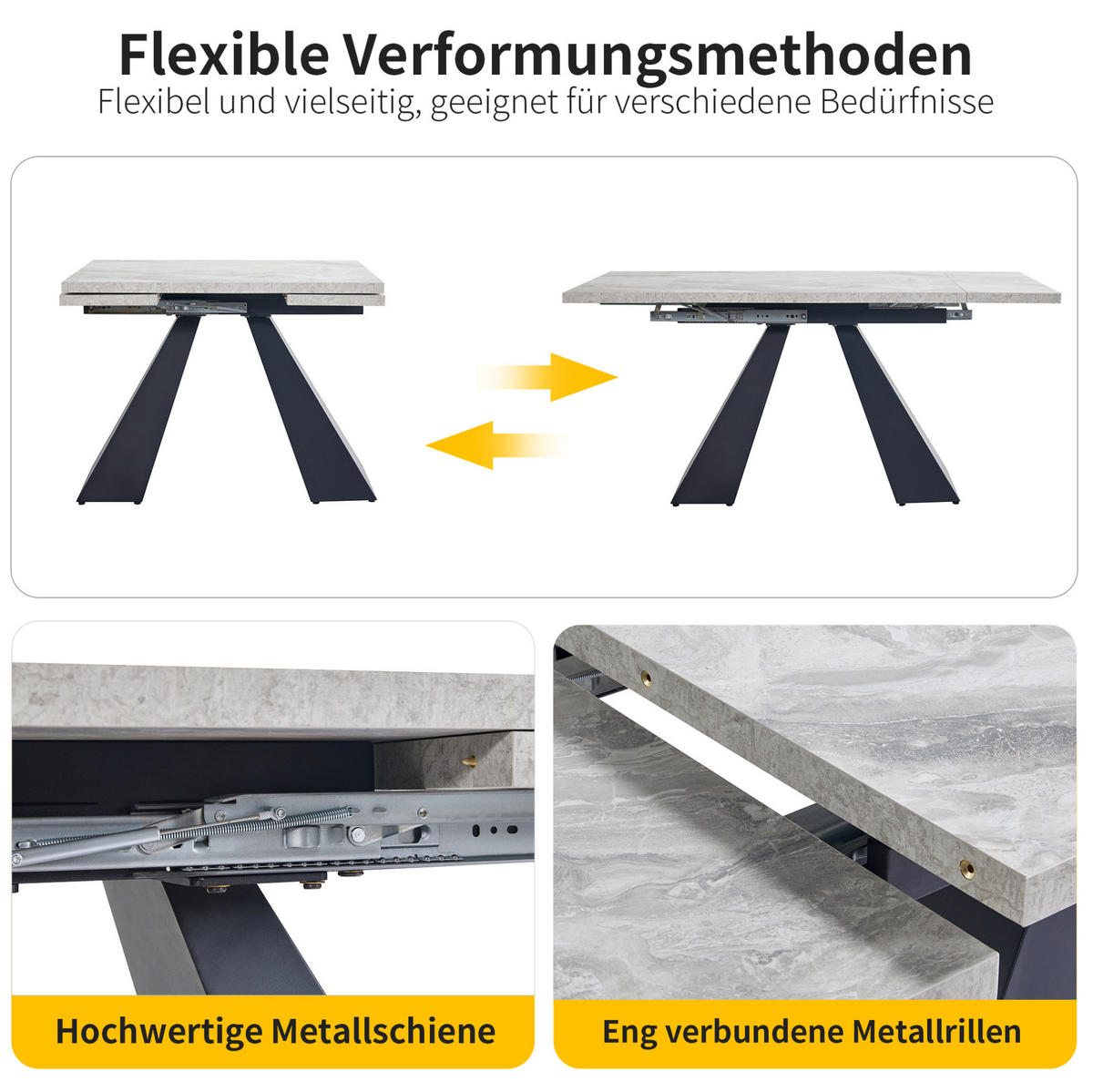 ESSTISCH 99-159/74/77 cm Schwarz/Grau aus MDF/Metall mit Ausziehfunktion - Schwarz, Holzwerkstoff (159/74/77cm) - OKMYHOME
